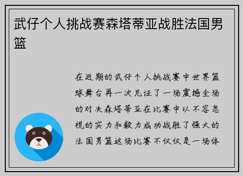 武仔个人挑战赛森塔蒂亚战胜法国男篮